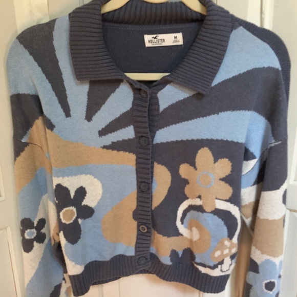 Hollister Blue and Tan Patterned Cardigan - Picture 4 of 15